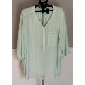 NYDJ Not Your Daughter's Jeans Mint Green Pintuck Blouse Sheer Top Women Plus 3X